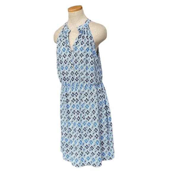 Mud Pie Blouson Dress NWT Buttons Midi Sleeveless Geometric Blue Size Large L - Picture 3 of 16